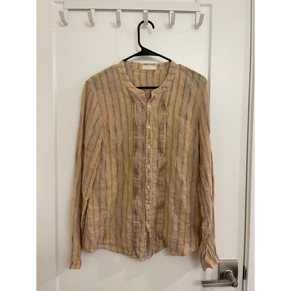 CP Shades Linen Striped Button Up Blouse Summer Euro Chic